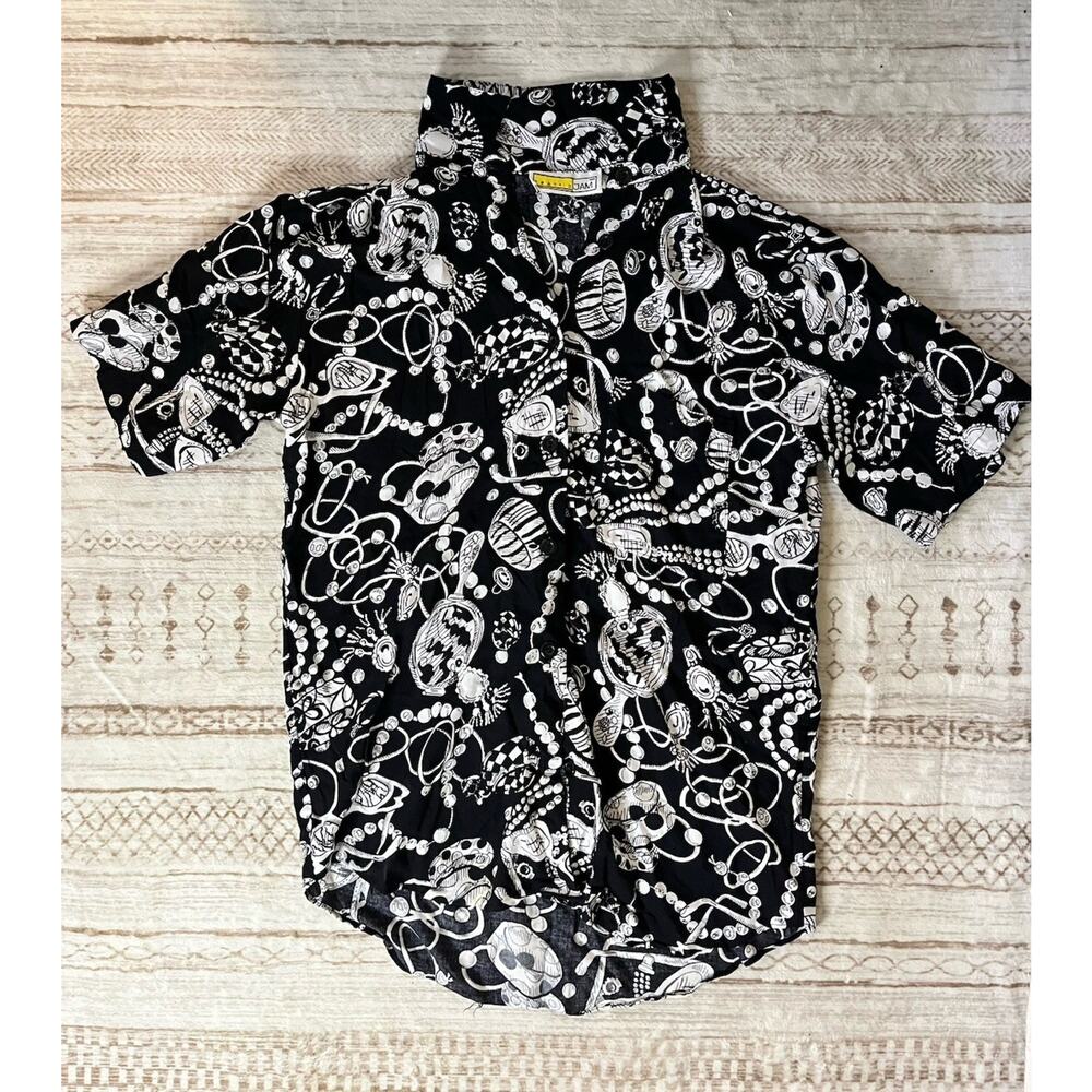 Traffic Jam Mens Button Up Medium Black and White Pattern Shirt